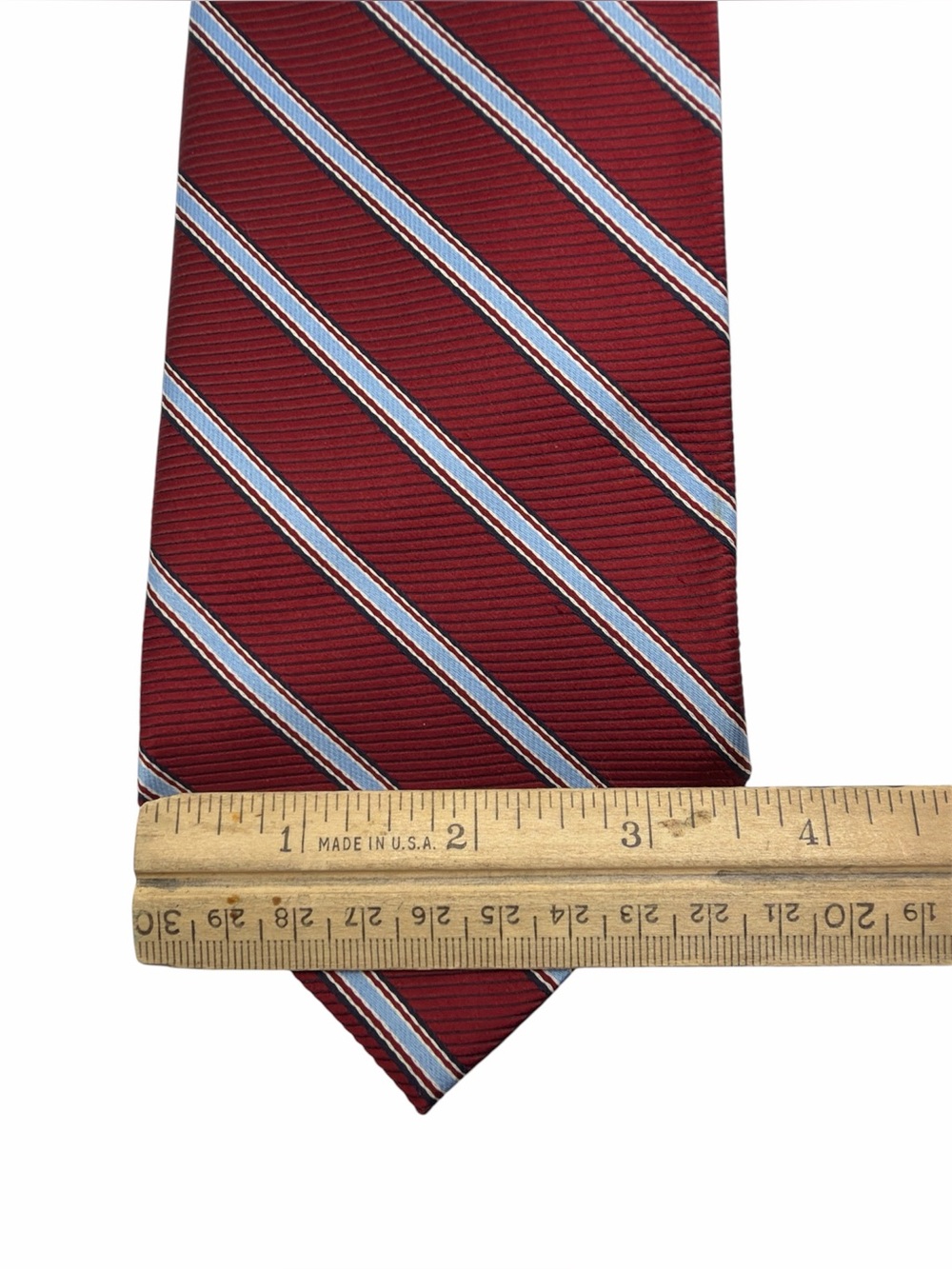 Brooks Brothers Men’s Red Blue Stripe Ribbed Stain Resistant Pure Silk Neck Tie - Picture 5 of 5
